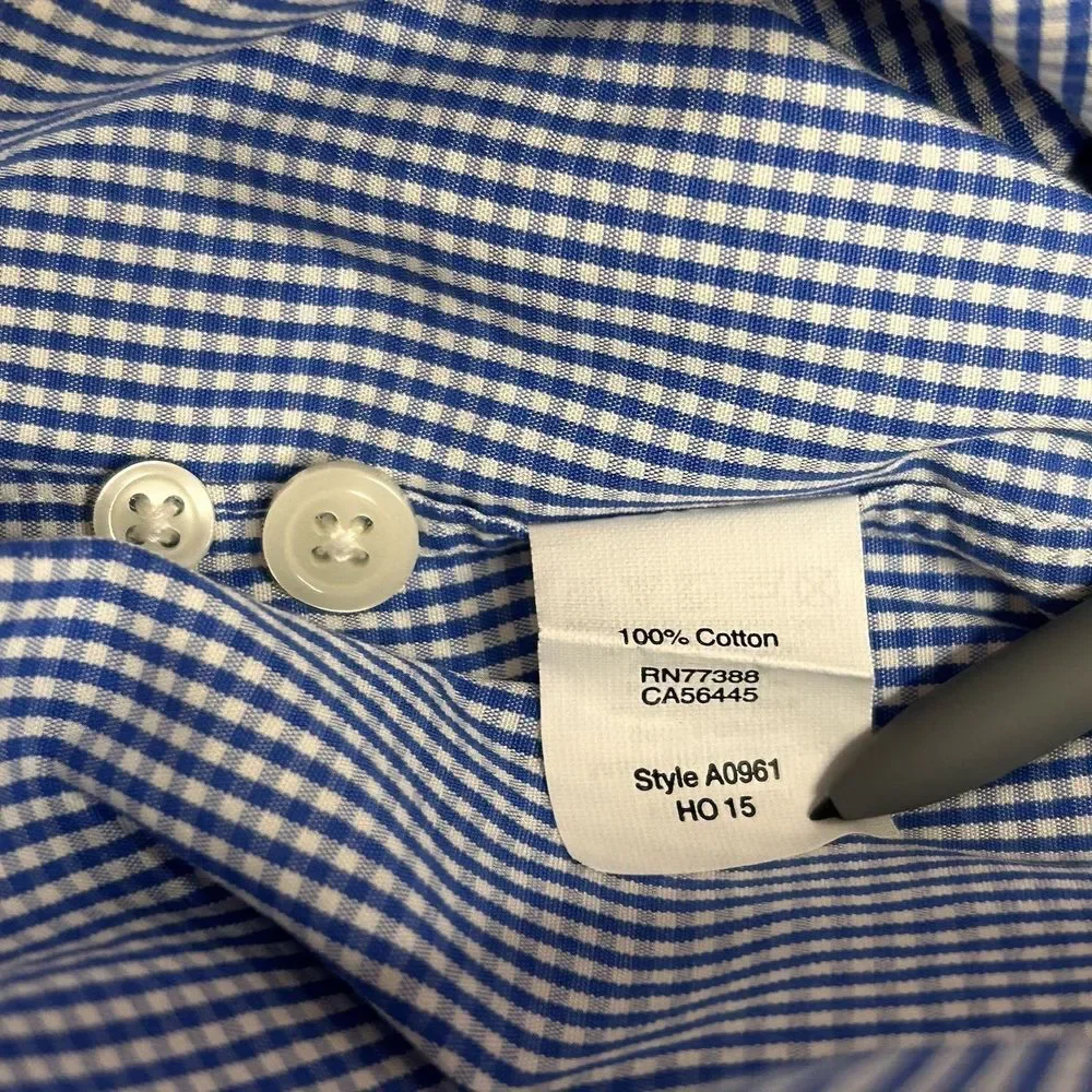 Thompson Shirtings by J.Crew Shirt Mens M Blue Micro Plaid 80s 2 Ply Long Sleeve